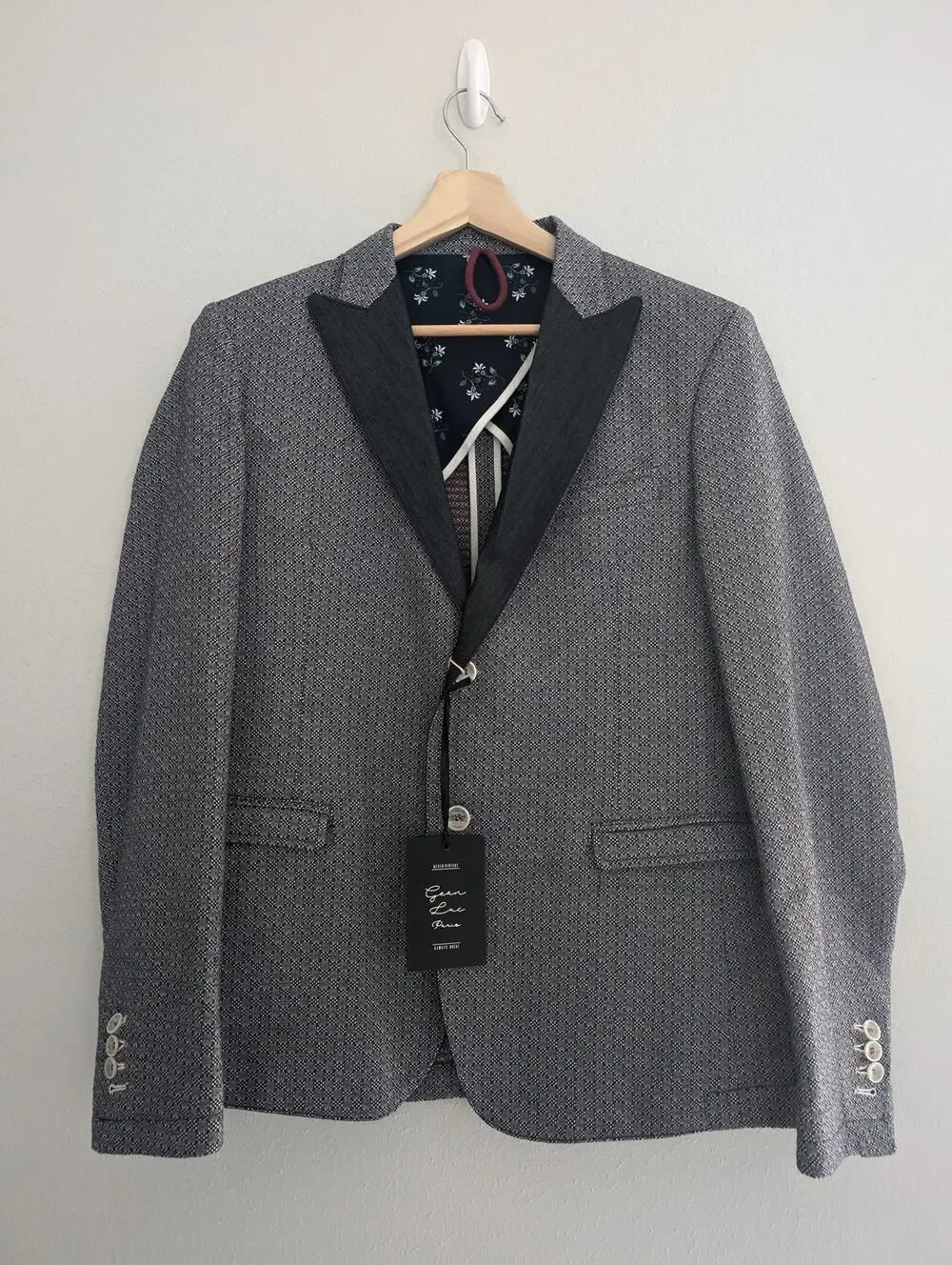 NWT Gean Luc Paris Navy Blue Patterned Sport Coat IT 50 US 40 Italian Blazer